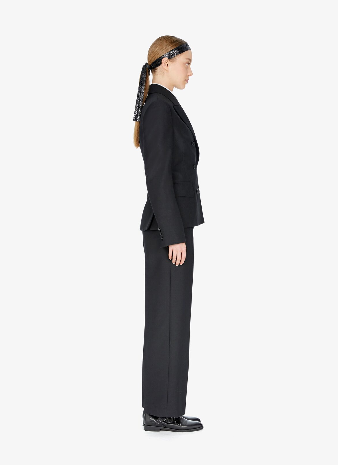 Wool-Blend Double-Breasted Blazer ALAÏA BLACK WOOL-BLEND DOUBLE-BREASTED BLAZER